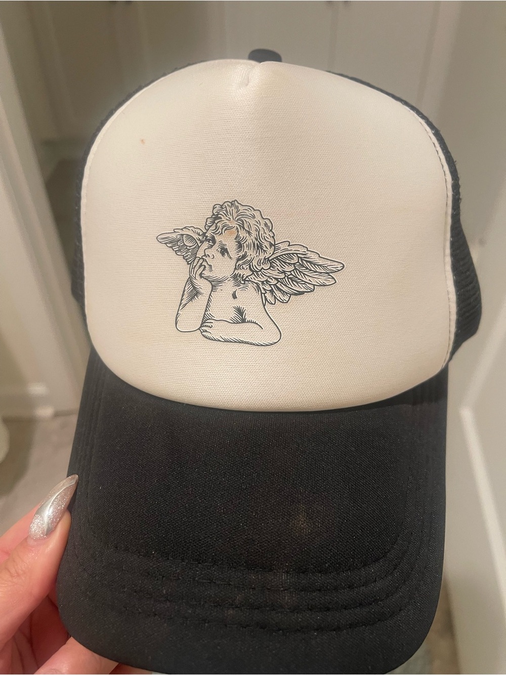 Black & White Angel Graphic Trucker Hat